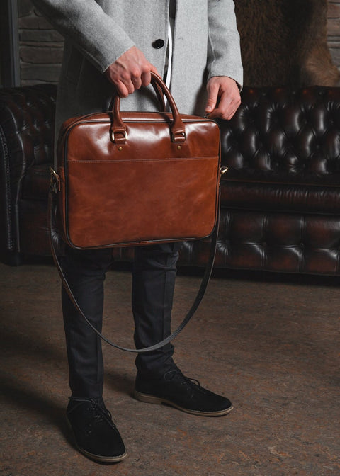 Leather Brown Laptop Briefcase | Leather Messenger Bag