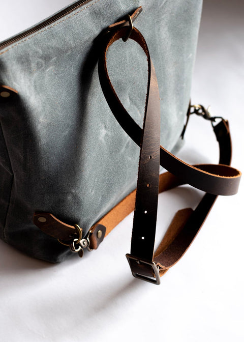 Waxed Canvas Convertible Crossbody Tote Backpack