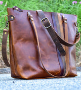 Leather Tote Bag with Zipper | Leather Crossbody Bag