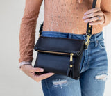 Fold-over Leather Clutch Cross body Bag