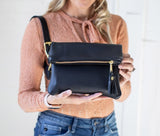 Fold-over Leather Clutch Cross body Bag