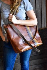 Leather Tote Bag with Zipper | Leather Crossbody Bag